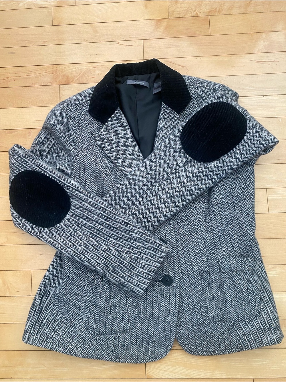 Liz Claiborne Wool Black & White Herringbone w Blazer w elbow patches Size Large